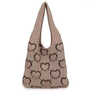 Shoulder Bags Women Crochet Bag Large Capacity Heart Pattern Woven Sling Versatile Aesthetics Handbag Casual Commuting