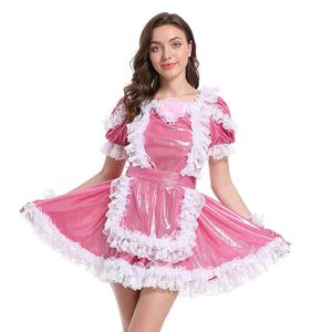 Theme Costume Women Sissy Maid Metallic Satin Flower Puffy Dress Crossdress Drop Delivery Apparel Costumes Cosplay Otj2A