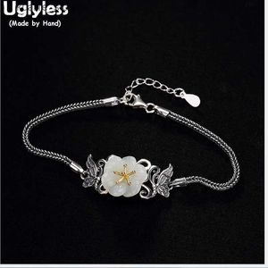 Charm Bracelets Uglyless Real S 925 Sterling Silver Jewelry Romantic Plum Flower Natural White Jade Women s Snake Chains Bijoux L240322
