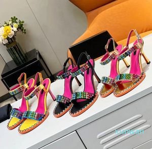 Buty sukienne krystaliczne dekoracyjne sandały satyny kolorowy patchwork projektant imprezowy buty ślubne wieczór duży rozmiar buty na wysokim obcasie 35-43 z sandałami damskimi