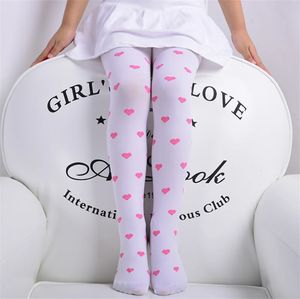 Heart Girls Tights 38 Yrs Velvet Sweet Candy Color Pantyhose for Children Kids Clothing White Dancing Stockings Summer 240322