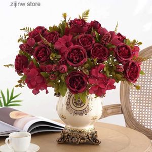 Faux Floral Greenery High Quality Artificial Flowers Christmas Garland Wedding Garden Rose Arch Fake Peony Bouquet Vase for Home Decor Silk Hydrangea Y240322