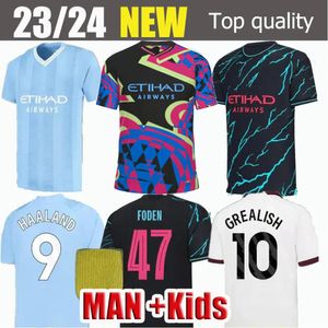 22 23 24 HAALAND MAGLIE DA CALCIO GREALISH STERLING MANS CITTÀ MAHREZ fan versione giocatore DE BRUYNE FODEN DOKU 22 2023 top da calcio camicia kit per bambini set uniforme