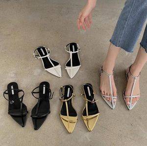 new women's sandals fashion narrow-band flat-heeled women's Roman sandals pointed Gold ankle buckle sandals