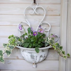 Vaser retro stil järnverk väggmonterad blomkruka vit halvcirkulär form metope dekorera villa innergård trädgård hängande vas