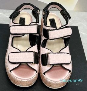 Designer -Spring Summer Thick Sole Diamond Sandals Burn Weaving Sandals Classic Increase Elevated Flat Heel Shoes