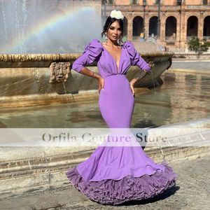 パーティードレス紫色のフラメンカイブニングドレス2024フリルスカートロングスペインスタイルのプロムダンスセレモニーガウン
