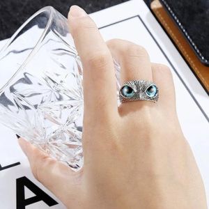 1pcs Adjustable Blue Eyes Owl 14K Gold Ring for Cute Men and Women Engagement Wedding Rings Jewelry Gifts Wholesale