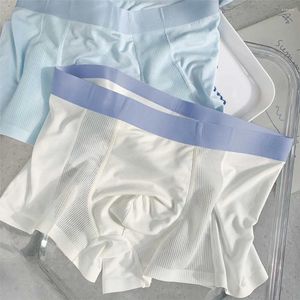 Mutande da uomo Intimo di seta di ghiaccio Slip boxer a rete laterale Sottili mutandine morbide e traspiranti senza cuciture Custodia rigonfiamento Bauli Asciugatura rapida