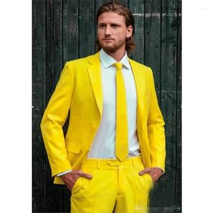 Men's Suits Custom Made Fashion Groom 2 Pcs Yellow One Button Notch Lapel Slim Fit Mens Coat Pant Design Latest Tailor-Made Male Set