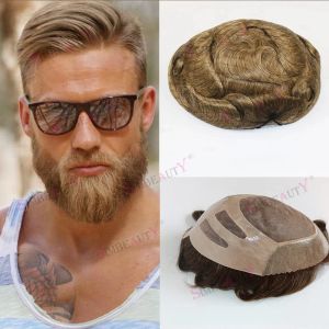 TOUPEES WAVY TOUPEE FOR MEN REMY Human Hair Systems Systemy wymiany włosów Męska Siezca Drobna mono koronkowa top z super wytrzymałym NPU Bond #18 Unit