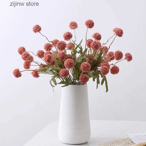 Faux Floral Greenery 5 Head Artificial Flower Dandelions Home Decoration Single Green Onion Ball Flower Autumn Color Fake Flower Wedding Decoration Y240322