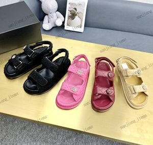 Genuine leather quilted Buckle sandal dad mules luxury chain gold interlocking C slipper women shoes Crystal Calf Platform Summer hook loop casual beach pool slides