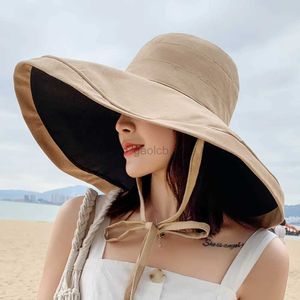 Breda randen hattar hink hattar sommar kvinnor dubbelsidig fashionabla vidstorlek grimsol hatt utomhus strand fiskare hatt uv resistent solskydd hatt hink hatt 240322