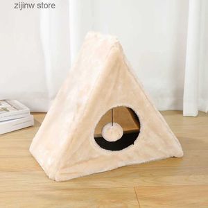 Camas de gato Móveis Maca de gato Atacado Cat Claw Board Cat Toys Irmãs Cat Climbing Frame Dobrável Triângulo Cat Tunnel Tent Cat Villa Y240322