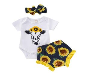 Sunflower Mädchen Kleidung Kleinkind Mädchen Cartoon Gedruckt Strampler Sonnenblumen Shorts Outfits Baby Mädchen Sommer Kleidung Kinder Designer Cl5090838
