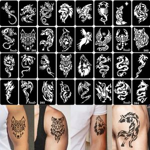 32pcs Airbrush Temporary Tattoo Stencil for Men Arm Back Body Art Painting DIY Glitter Templates Fake Set 67cm95 Cm 240322