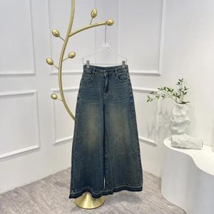 Kadın Pantolon Varış Kadınlar Katı Geniş Bacak Vintage Denim Kot Partisi Yüksek Kaliteli Sıradan Tam Uzunluk Sokak Giyim All Maç