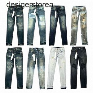 Designer jeans män lila kvinnor staplade långa byxor ksubi rippade high street jeans retro färg fläck lapp hål denim streetwear silm fötter mikro elastik