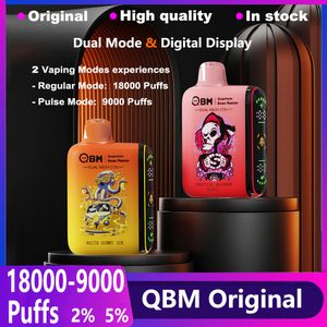 QBM Original Dual Mode 18000 Puff 9000 Vapes Disponible Puff 18K 9K Puff 18000 VAPER Digital Display E Cigarett Box Vape Device 18 ML Förfylld POD CIGS Vapor Pen