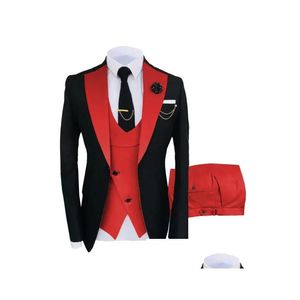 Abiti da uomo Blazer Uomo 3 pezzi Su misura Best Man Smoking dello sposo Slim Fit Jacquard Blazer bicolore Giacca Gilet Pantaloni Abbigliamento Drop Deliv Oteov