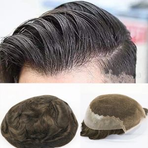 Toupees Toupees Human Hair Mens Toupee Mens Hair System Transparent French Lace Thin Skin Gray Brown Black Blonde Color Men Hair Pieces