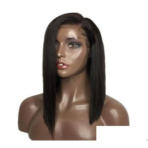 Synthetic Wigs Side Part Lace Front Human Hair Brazilian Remy Straight Short Bob Wig With Baby Pre Plucked For Black Women9699703 Drop Dhqel