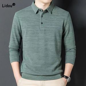 캐주얼 한 편안한 남성 옷 솔리드 폴로 넥 셔츠 가을 겨울 사무실 단순성 긴 슬리브 allmatch tshirt 240312