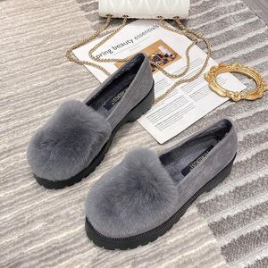 Casual Shoes Winter Real Fur Cotton Women 2024 Shearling Flats Woman Plush Moccasins Thick Heels Fluffy Loafers Large Size 34-43