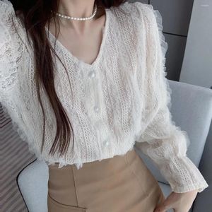 Kvinnors blusar V-ringning Lace Design Shirt Top Vintage Clothes for Women Tops Shirts