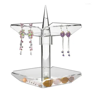 Dekorative Platten, rotierendes Schmuck-Aufbewahrungstablett, transparentes Acryl-Halskettenregal, doppellagiger Ohrring-Ausstellungsständer für Ohrringe