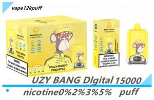 Uzy bang ddigital 15000PUFF Cigarro eletrônico descartável Puff15000 Recarregável Oil de tela inteligente/indicador elétrico Bulbo Puff15k Caspa eletrônica de caneta eletrônica