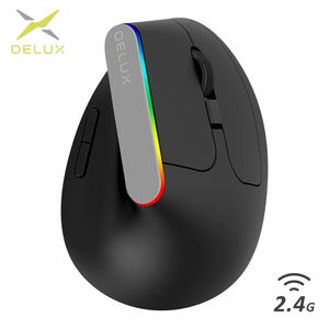 Delux M618C Wireless Silent Ergonomic Vertical 6 Buttons Gaming Mouse USB Receiver RGB 1600 DPI Optical Mice With For PC Laptop 240314