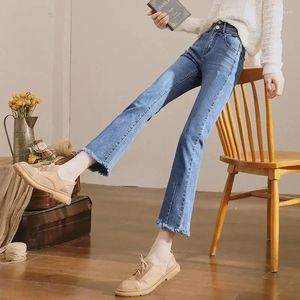Damen-Jeans, blau, ausgestellt, für Slim Fit, 2024, Frühling, hoch taillierte Hose mit geradem Bein, abgeschnitten