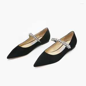 Casual Shoes Classic Black Women's Summer Rhinestone Muller Pointed Toe Flat Low Heels Ladies Comfortable Size