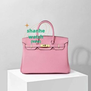 Original Tote Bag 2024 New Sakura Pink Head Layer Cowhide Genuine Leather Womens with Lock Mouth Handbag