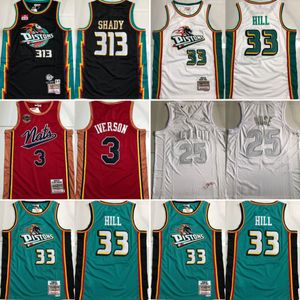 Maglie da basket retrò cucite autentiche 33 Grant Hill 313 Shady 3 Allen Iverson 1 Derrick Rose quattro maglie sportive