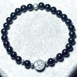 MG2097 Neues Design 6 mm schwarzer Turmalin Baum des Lebens Charm Damen-Armband, handgefertigt, Energieschutz, Handgelenk-Mala