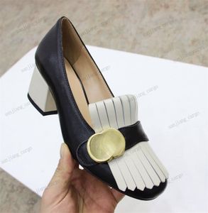 Size 35-42 Women Fringe Marmont loafer Marmont Lamb Leather Mid-heel Pump Designer 2G metal buckle dress Shoes Real Leather Ladies Dress Wedding Party Loafer Shoe