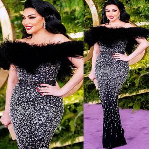 Aso ebi Black Aparic Gheath Dresses Dresses Beded Reded Feather Aseval Eveness Party Second Sectree Onvisply Commity Dragement Dress