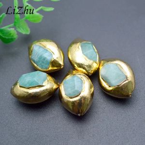 Boncuk Takı Bulguları Dekora Boncuklar Amazonite Taş Altın Kaplama Kadınlar İçin Gevşek Boncuklar DIY Kolye 10 PCS/LOT