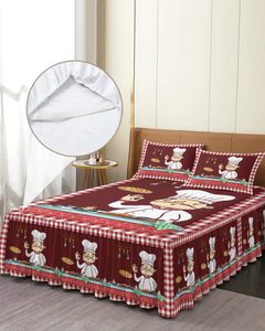 Gonna da letto Plaid rosso Cucina Chef Gourmet Copriletto elasticizzato con federe Coprimaterasso Set lenzuolo