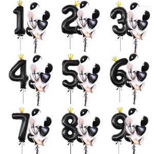 Party Decoration 11pcs 40inch Black Gold Crown Number Balloon 12inch Agate Marble Texture Latex Helium Balloons Baby Shower Birthday Decor