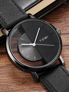 Wristwatches Concept Couple Watch Creative Half Transparent Unisex For Men Women Lovers Leather Wristwatch Fashion Male Quartz Watches