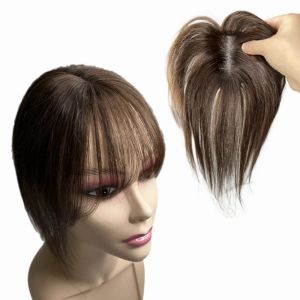 Toppers Veri capelli umani Topper Topper in pizzo svizzero invisibile fatto a mano per donna Clip in frangia d'aria 3D Volume diradamento da 10 pollici Summer Remy