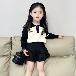 1-8Y Kids Clothing Set School Dress Spring Autumn Children 2PCS Long Sleeve Sweater Skirt Clothing Sweatshirt Uniform for Girls 240319