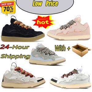 2024 Top Designer Shoes Womens Platform Leather Curb Sneakers präglade kalvskinn Double Women spetsar Mesh Jogging Walking Trainer E 36-46