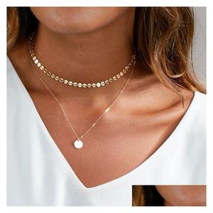 Collane con ciondolo Collana girocollo a strati semplice con moneta d'oro per le donne Mti Layer Collare girocollo Collier Ras Du Cou Femme Drop Delivery J Dhqk5