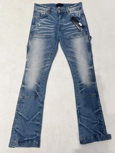 Jeans da uomo AM Arrivo Euramerican Pantaloni in denim a pieghe con tasca grande alla moda Punk Uomo Slim Stretch lavato grigio fumo Jean