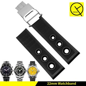 Watchband 22mm 24mm svartblå vattentät dykning Silikon Rubber Watch Band Rem Silver rostfritt stål lås för Breitling Watch304D